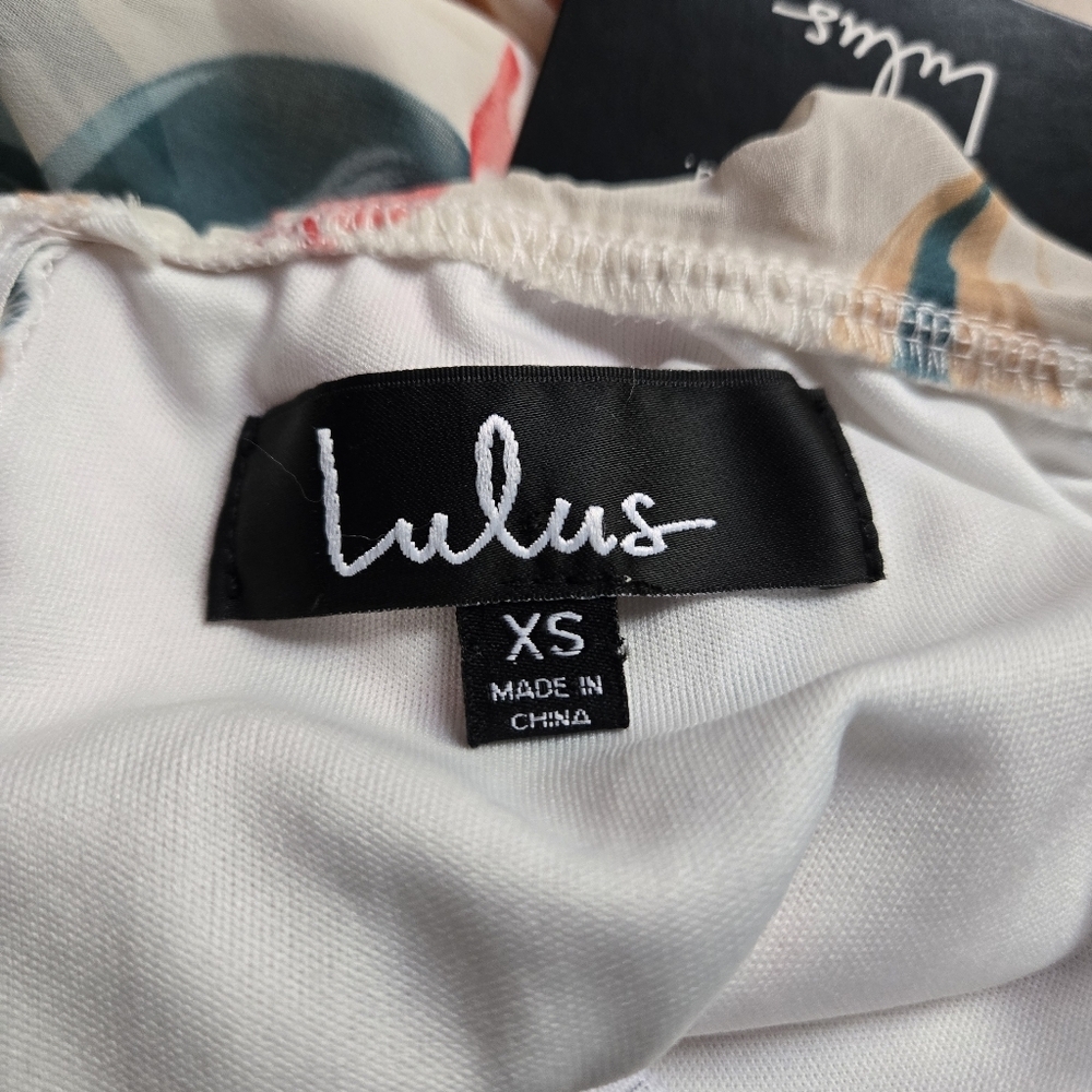 Lulu's Natural World Cream Floral Print Lace-up Skater Dress XS - Picture 4 of 6